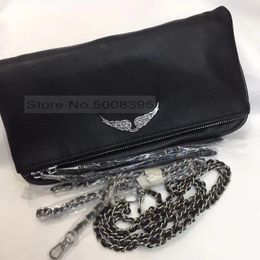 Backpack Style 2024 Women's BLACK Single Shoulder Bag Cross Fashion GEO Wings Decorated Chain Messenger BagS