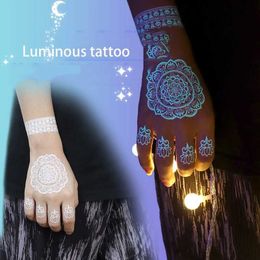 Tattoo Transfer Blue Luminous Glow Tattoo Sticker Waterproof Temporary Finger Wrist Body Art False Butterfly Tattoo for Music Festival Party 240427