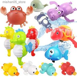 Sand Play Water Fun New cartoon animal baby water toy swimming pool bath duck winding chain clock baby bath toy 0 24 months gift Q240426