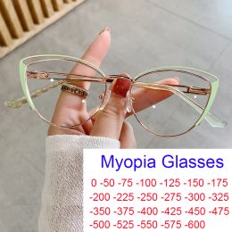 Lenses Glasses for Vision Minus 0 to 6.0 Fashion Green Cat Eye Myopia Shortsight Eyeglasses Computer Gaming Blue Protection Glasses