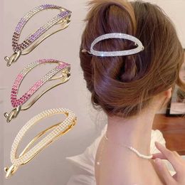 Klämmor Nya strass stora storlek Pearl Duckbill Hairpin Top Clip Disk Hair Metal Hairmrips Clamps Women Makeup Headwear Hair Accessories Y240425