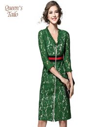 Solid Green Runway Woman Dress 2017 Spring Midi Pencil Dress Woman OL Work Lace Robe Femme q1706613891175