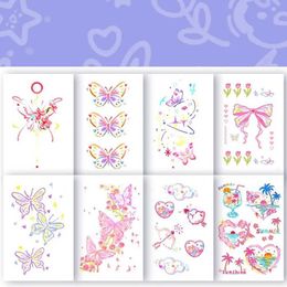 Tattoo Transfer Butterfly Face Tattoo Sweet INS Style Face Decal Tattoo Sticker Long Lasting Temporary Tattoos Makeup Face Stickers Girls 240427