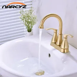 Bathroom Sink Faucets Double Hole Handle Stainless Steel Deck Mount Basin Faucet Nickel Gold Rotatable And Cold Water Tap FD-5111BN