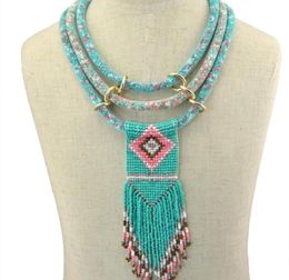 Boho Indian Multi Layered Bib Collar Necklace Handmade Resin Beaded Long Tassel Flower Statement Necklaces Women African Jewellery Y1701688