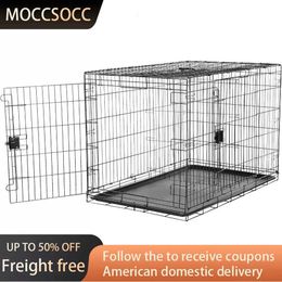 Cat Carriers Crates Houses Foldable metal wire dog cage with tray durable puppy house 48 X 30 X 32.5 inches double door black dog cage inside 240426