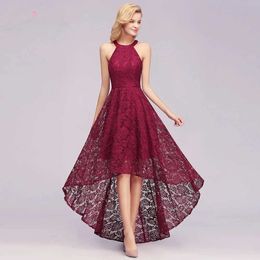 Runway Dresses Burgundy Plus Size High Low Lace Evening Dresses 2024 Halter Slveless Appliques Long Formal Party Prom Gowns Vestido De Fiesta Y240426