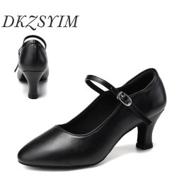 Boots DKZSYIM Modern Women Dance Shoes For Ballroom Tango Waltz Standard Shoes Closed Toe Microfiber leather Soft Sole 6CM Thick Heel