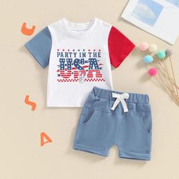 Clothing Sets Lioraitiin Toddler Boys 4th Of July Outfits Stripe Letter Star Contrast Colour Short Sleeve T-Shirts Tops And Shorts Clothes