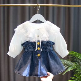 Elbiseler bebek kız moda tarzı yelek elbise bahar sonbahar yeni bebek çocuklar yürümeye başlayan çocuk kot etek + gömlek 2 adet set toddler kıyafetler