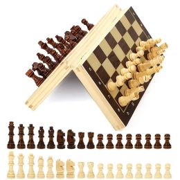 Sets Wooden Chess Set 39*39 Cm Folding Magnetic Larg Chessboard Puzzle Game with 34 Solid Wood Chess Pieces Travel Board Game Gift