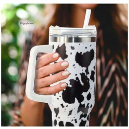 40Oz Stainless Steel Tumblers Cups With Lids And Straw Cheetah Animal Cow Print Leopard Heat Preservation Travel Car Mugs Large Capacity Water Bottles US STOCK 0426