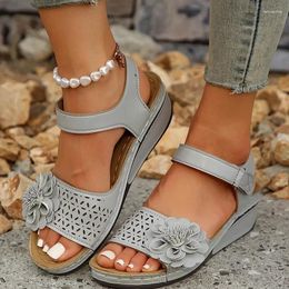 Casual Shoes Hollow Out Women One Line Buckle Footwear Summer Floral Ankle Strap Wedge Thick Sole Sandals Non Slip Slipsole