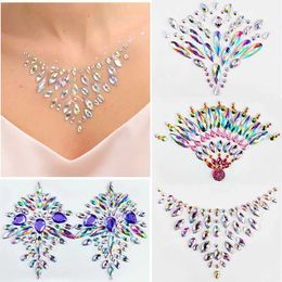 Tattoo Transfer Party Chest Crystal Resin Drill Self Adhesive Tattoo Stickers Music Festival Fashion Sexy Acrylic Stickers Nipple Decorations 240427