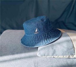 Kangol Vintage Tide Brand Kangaroo Washed Tannin Denim Fisherman Hat for Women and Men Summer Big Brim Flat Top Basin Hat Unisex H5635775
