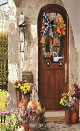 Halloween Pumpkin Truck Wreath Fall For Front Door Farm Autumn Car Decoration Doorplate Decor Dropship Q0812251W8876417