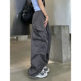 Cargo Pants Women Retro Workwear Casual Baggy Straight Trousers Fashion Wide Leg Pockets Joggers Y2k Streetwear 240412