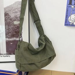 Female Canvas Fabric Hobo Soft Slouchy Shoulder Bag Y2K Student Leisure Medium Size School Book Laptop Pouch Messenger Side 240415