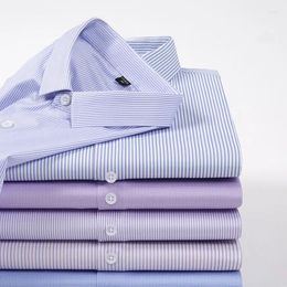 Men's Dress Shirts High Stretch Stripe Anti-Wrinkle Men Long Sleeve Quality Slim Fit Social Business Blouse Shirt 5XL