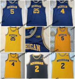 Michigan Wolverines College 2 Poole 5 Jalen Rose Yellow Basketball 4 Chris Jerseys Webber 25 Juwan Howard Vintage Blue White Stitched Shirts University Uniform