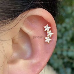 Stud 1PC Flower Leaf Tragus Helix Piercing Studs Earrings Women Mini Crystal CZ Stainless Steel Earings Girls Ear Bone Fine Jewellery d240426