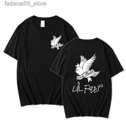 Men's T-Shirts Summer T-shirt Lil Peep Hip Hop Singer Loose and Fun Print Harajuku Mens Casual Unique Short sleeved Top Womens Q240425