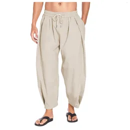 Men's Pants 2024 Cotton Drawstring Harlan Casual Capris Loose Beach Seven Point Yoga Pant