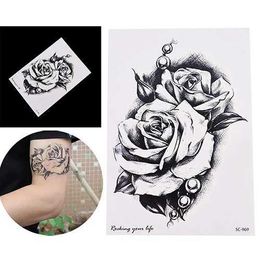 Tattoo Transfer 1Pc Realistic Black Rose Flower Makeup Rose Flower Tattoo Arm Leg Body Art Waterproof Temporary Tattoo Stickers Makeup 150x105mm 240427