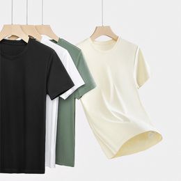 2024 Summer Pima T Shirt Men Round Collar Short Sleeve Pima Cotton Tees Quality Solid Colour Basic Tops Thin Casual T-shirts Male Clothings New Arrival