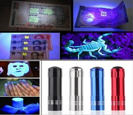 9LED Mini Aluminium UV Ultra Violet 9 LED Flashlight Blacklight Torch Light Lamp 30PCS9969447