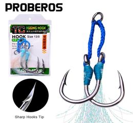 Fishing Hooks PROBEROS 1Pack Jig 1030507090110130 Heavy Duty Assist Double Twin Slow Feather Fishhooks9778995