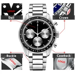 Wristwatches Custom Logo Diy 40mm Vk63 Quartz Movement Watch Man Waterproof Mens Quality Luxury Mineral Glass Time Running Second Glow