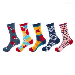 Men's Socks 1 Pair Colorful Cotton Fashion Casual Women And Men Funny Stripe Grid Geometry Fun