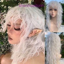 Wool curly headband wig white cos 60cm 24 inch