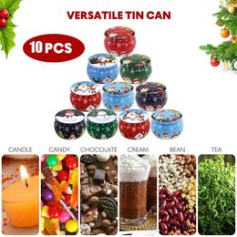 Storage Bottles 10PCS Christmas Candy Tins Decorative Round Tinplate Boxes Xmas Cookie Packaging Jar Candle Containers Party For