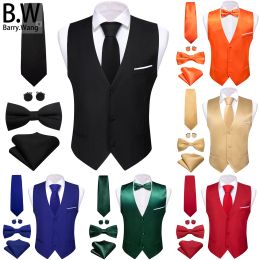 Jackets Barry. Stylish Silk Men Vest Tie Bowtie Hanky Cufflinks Set 3 Button Waistcoat Sleeveless Jacket Male Wedding Business Party