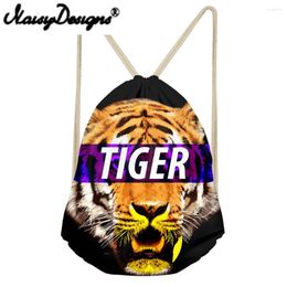 Drawstring NOISYDESIGNS Men's Cool Bags 3Danimals Tiger Printed Backpack School For Teenage Boys Unisex Mochila Infantil