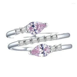 Cluster Rings 2024 925 Silver Pink Diamond Open Ring Women's European And American Fashion Versatile Support For One Piece Replacement