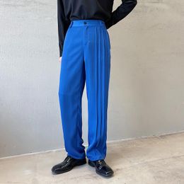 Men's Pants 2024 Spring Korean Style Personality Folds Design Drape Men Casual Loose Blue Suit Size M-XL