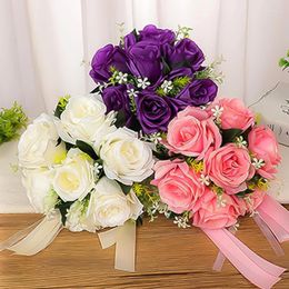 Decorative Flowers Wedding Bouquet Bride Bridal Artificial Rose Holding Bridesmaid Bridegroom Corsage Party Supply