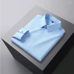 Men's Dress Shirts S-6XL Long Sleeve Shirt Bamboo Fiber Luxury Slim Elastic Anti-Wrinkle Business Office Large Size White