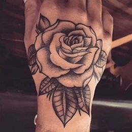 Tattoo Transfer 1pcs Hand Flower Rose Fake Tattoo Stickers Waterproof Temporary Tatto Body Art for Girl Women Men 240426