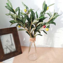 Decorative Flowers 1Pcs Artificial Olive Branch Plastic Green Leaves Foam Fruits Fake Tree Branches For Po Props Home Wedding Flower Vase