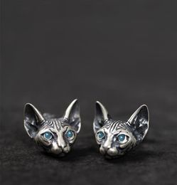 S2565 Fashion Jewelry Vintage Cute Men039s Women039s Silver Color Sphinx Hairless Cat Stud Earrings7983275