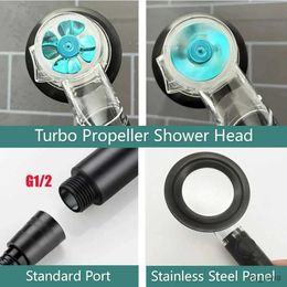 Bathroom Shower Heads New Luxury 3 Modes Turbo Fan Shower Head High Pressure Large Flow Water Saving Philtre Hose Rainfall Faucet Bathroom Accessories