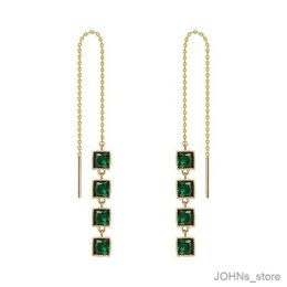 Dangle Chandelier Gorgeous Square Green Zircon Stones Tassel Ear Line Korean Jewelry Trendy Gold Color Personality Earrings for Women Girl