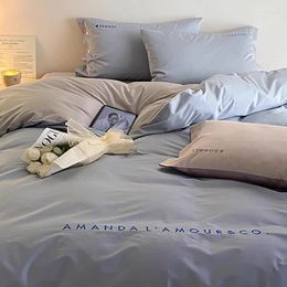 Bedding Sets 2024 High-end Light Luxury Style Long-staple Cotton Four-piece Set Pure Sate Embroidery Quilt Blue Gray