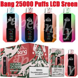 Bang 25000 Puffs Digital Vape Disposable E Cigarettes LCD Screen 0% 2% 3% 5% 30ml Pre-filled Pod Double Mesh 650mAh Rechargeable Battery 12 Flavours Pen Puff 25k 15k 12k 9k