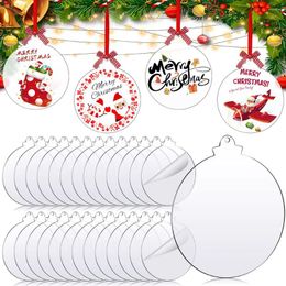 Keychains 30pcs 3inch Clear Acrylic Christmas Ornaments Round Blanks Discs Keychain Ornament With Red Ribbon For DIY Decoration