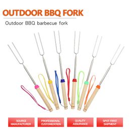 32-inch retractable Grill Tool Stainless Steel retractable grill fork Smores Skewer corn bracket camping BBQ Tools